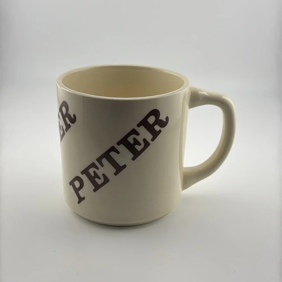 1970’s VTG CERAMIC COFFEE/TEA MUG/CUP BROWN/OFF WHITE NAME “PETER” MADE IN USA - Picture 3 of 8